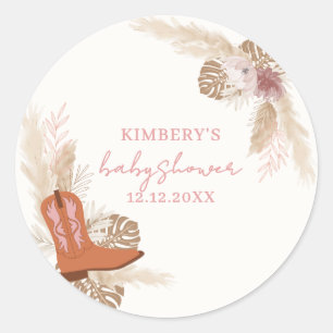 Sticker Rond Baby shower Pampas Boot Boho Rose Elegant Boho