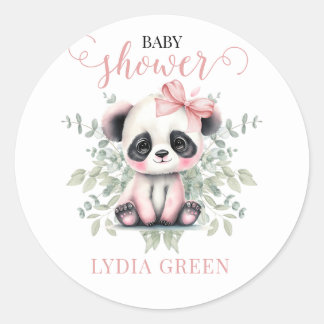 Sticker Rond Baby shower Panda verdure Fille baby shower
