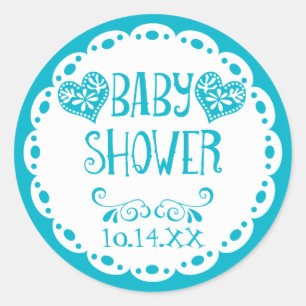 Sticker Rond Baby shower Papel Picado Pool Enveloppe Fiesta ble