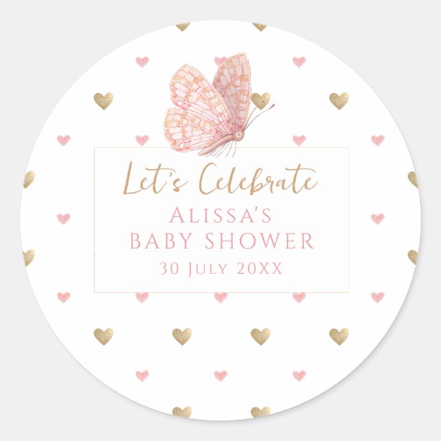 Sticker Rond Baby shower papillon (Devant)