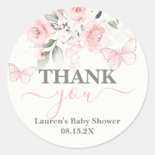 Sticker rond Baby shower papillon classique