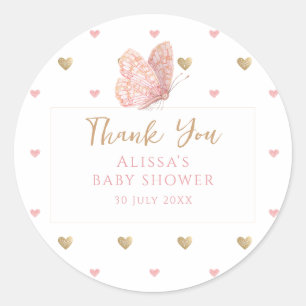 Sticker Rond Baby shower papillon Merci