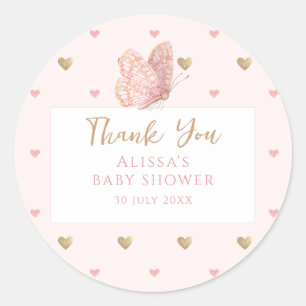 Sticker Rond Baby shower papillon Merci