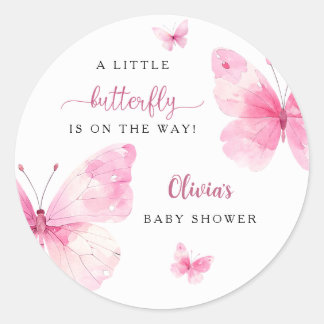 Sticker Rond Baby Shower Papillon Mignon