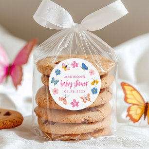 Sticker Rond Baby Shower Papillons Mignons