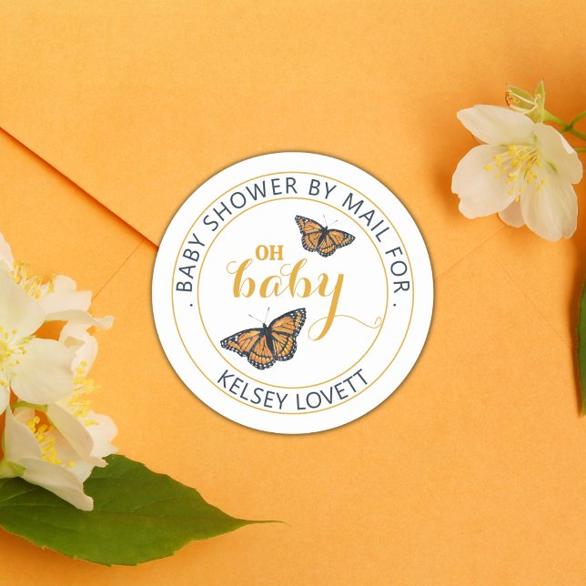Sticker Rond Baby shower par enveloppe papillon du courrier (Créateur téléchargé)