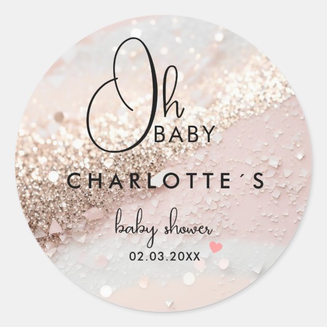 Sticker Rond Baby shower parties scintillant (Devant)