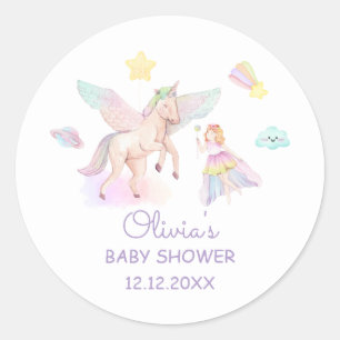 Sticker Rond Baby shower Pastel Princess Unicorn