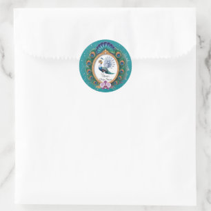 Sticker Rond Baby shower Peacock couleur blanc et or