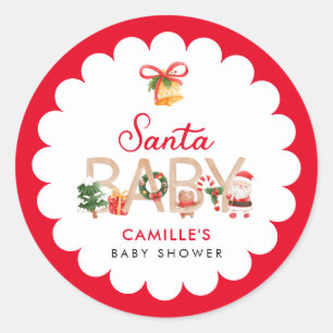 Sticker Rond Baby shower Père Noël de Noël