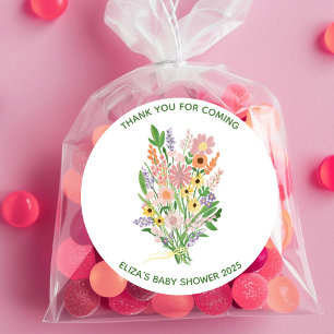 Sticker Rond Baby shower personnalisé peint à la main fleur sau