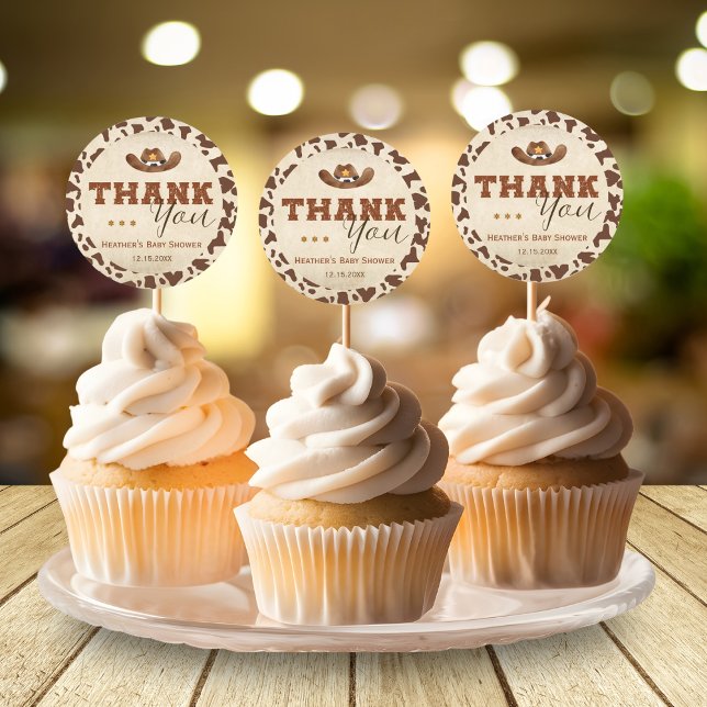 Sticker Rond Baby Shower Petit Cowboy de l'Ouest (Créateur téléchargé)