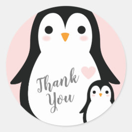 Sticker Rond Baby shower Pingouin mignon fille rose