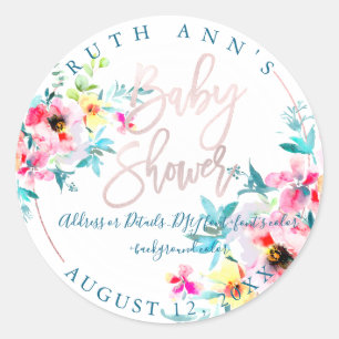 Sticker Rond Baby shower PixDezines, Aquarelle Florale, Ombre
