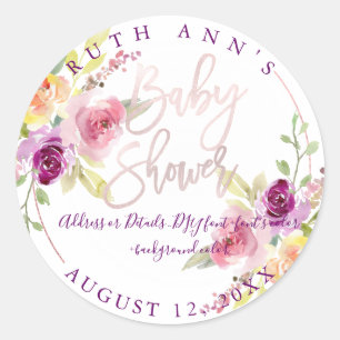 Sticker Rond Baby shower PixDezines, Aquarelle Florale, Plum