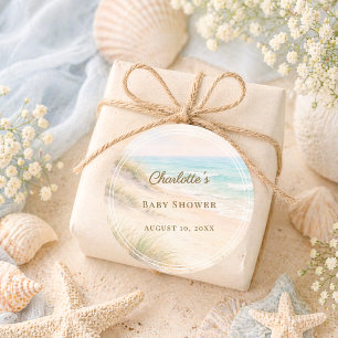 Sticker Rond Baby Shower plage côtière estivale