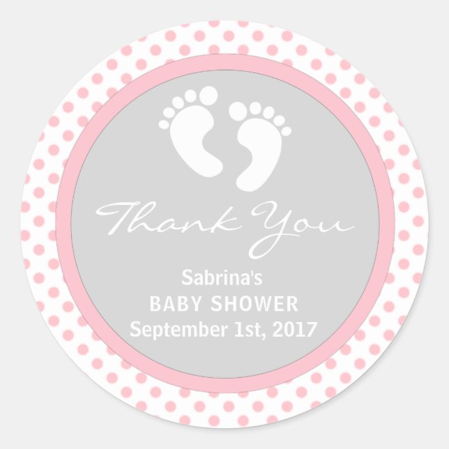 Sticker Rond Baby shower Pointe Rose Cute/Fille Sprinkle (Devant)