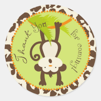 Sticker Rond Baby shower Poster de animal Safari Monkey