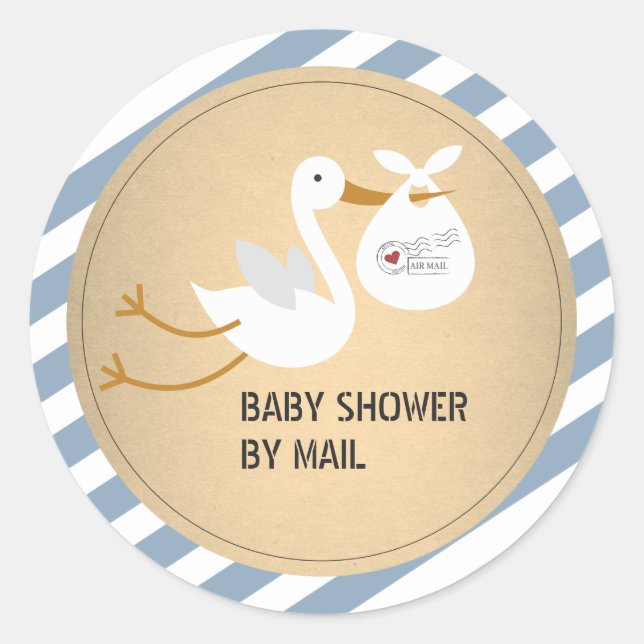Sticker Rond Baby shower pour garçon Stork par courrier (Devant)