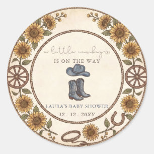 Sticker Rond Baby-Shower pour Petit Garçon Cow-Boy