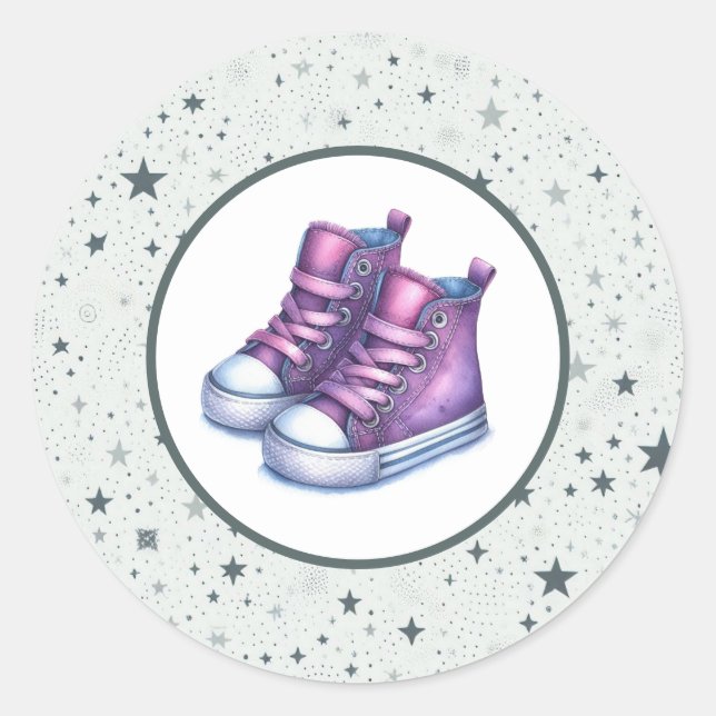 Sticker Rond Baby shower Purple Baby High Tops (Devant)