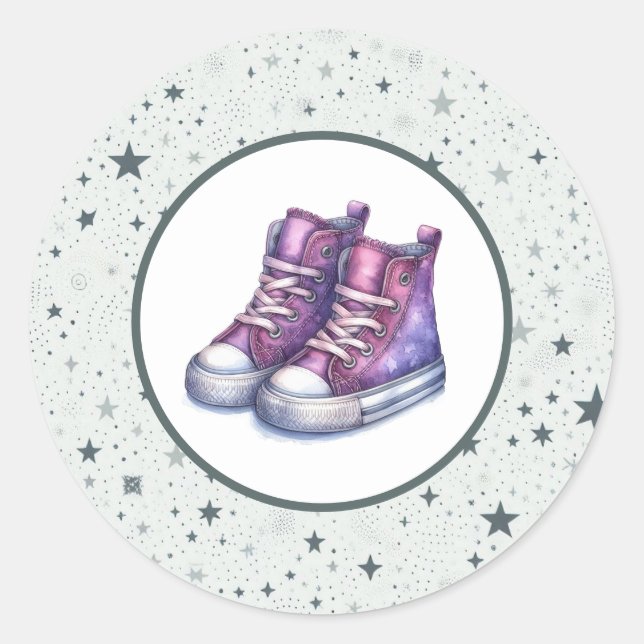 Sticker Rond Baby shower Purple Baby High Tops (Devant)
