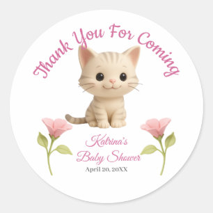 Sticker Rond Baby shower Purr-fect bébé fille chaton