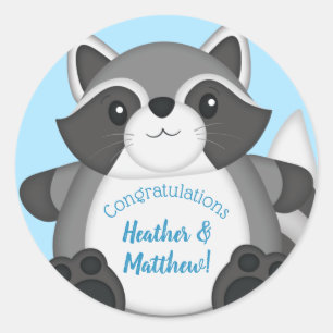 Sticker Rond Baby shower Raccoon bleu