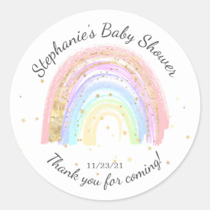 Sticker Rond Baby shower Rainbow préféré Gold Pink