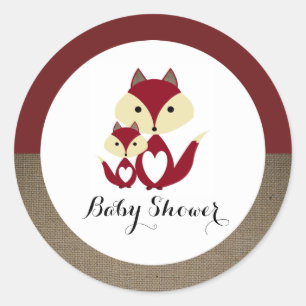 Sticker Rond Baby shower Red Fox Burlap