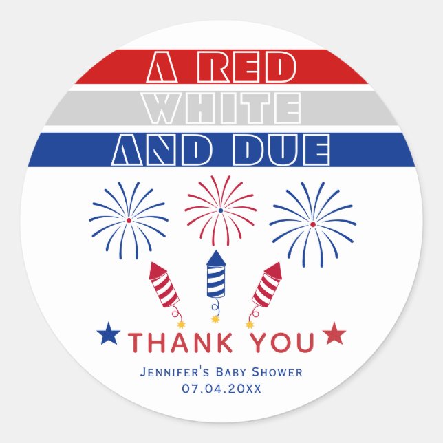Sticker Rond Baby shower Red White 4 juillet pétards (Devant)