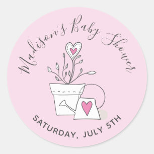 Sticker Rond Baby shower Regardez-moi grandir Plante rose point