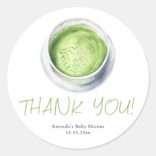 Sticker Rond Baby Shower Remerciement Aquarelle Latte Matcha
