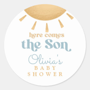 Sticker Rond Baby Shower Rétro Sunshine Boy