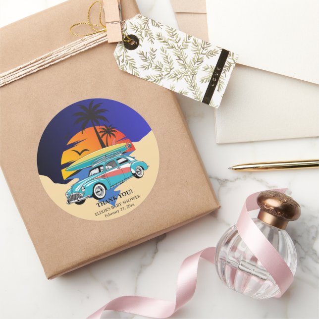 Sticker Rond Baby shower Retro Surfer (Cadeaux)