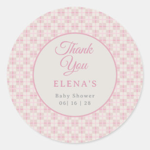 Sticker Rond Baby-Shower Rose à Carreaux Prépa