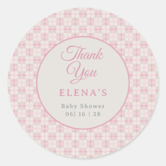 Sticker Rond Baby-Shower Rose à Carreaux Prépa