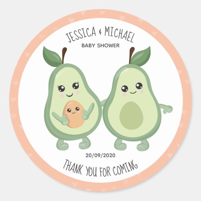Sticker Rond Baby shower rose Avocado Saint-Guacamole (Devant)
