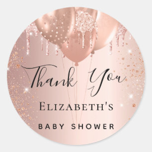 Sticker Rond Baby shower rose balai ballons Merci