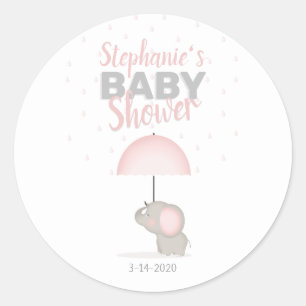 Sticker Rond Baby shower rose bébé éléphant