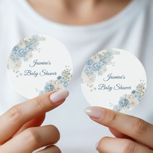 Sticker Rond Baby Shower Rose Bleue Bohème