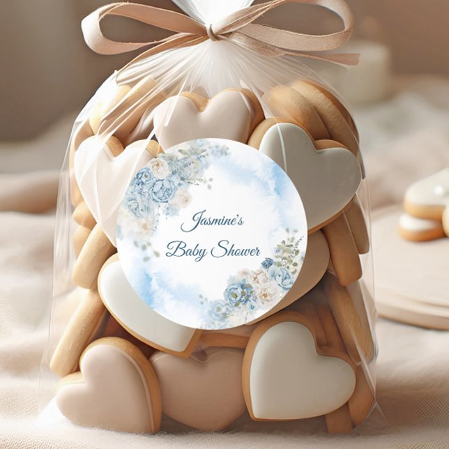 Sticker Rond Baby Shower Rose Bleue Bohème (Créateur téléchargé)