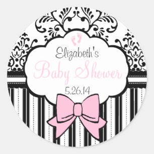Sticker Rond Baby shower rose Damask