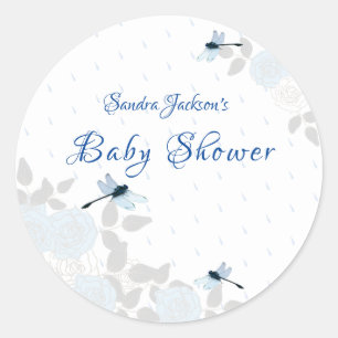 Sticker Rond Baby shower Rose de dragonfly Boy