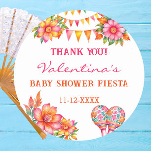Sticker Rond Baby shower rose de Fiesta Floral  Merci