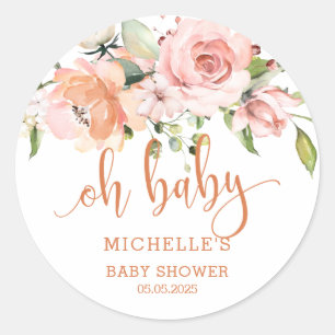 Sticker Rond Baby shower rose de pêche rose