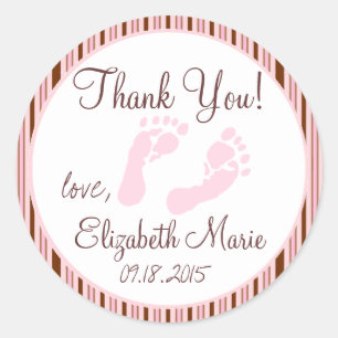 Sticker Rond Baby shower rose et Brown
