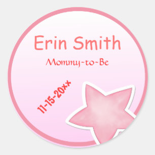Sticker Rond Baby shower rose étoile