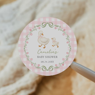 Sticker Rond Baby Shower Rose Fleur Silly Goose