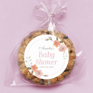 Sticker rond Baby shower rose floral